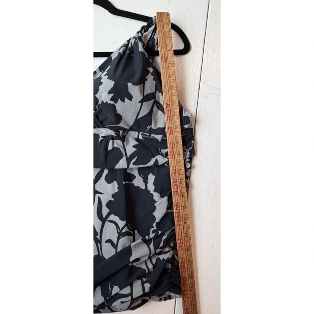 Lands End Black Gray Floral Print Swimsuit Tankini Top Slendersuit Size 18